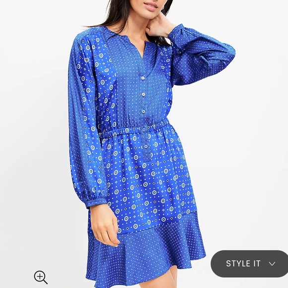 Loft Mixed Geo Flounce Mini Shirtdress - Picture 1 of 2